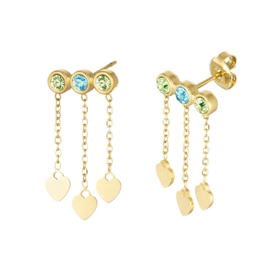 HEARTS STONES STUD (Blu e verde) - Acciaio inossidabile