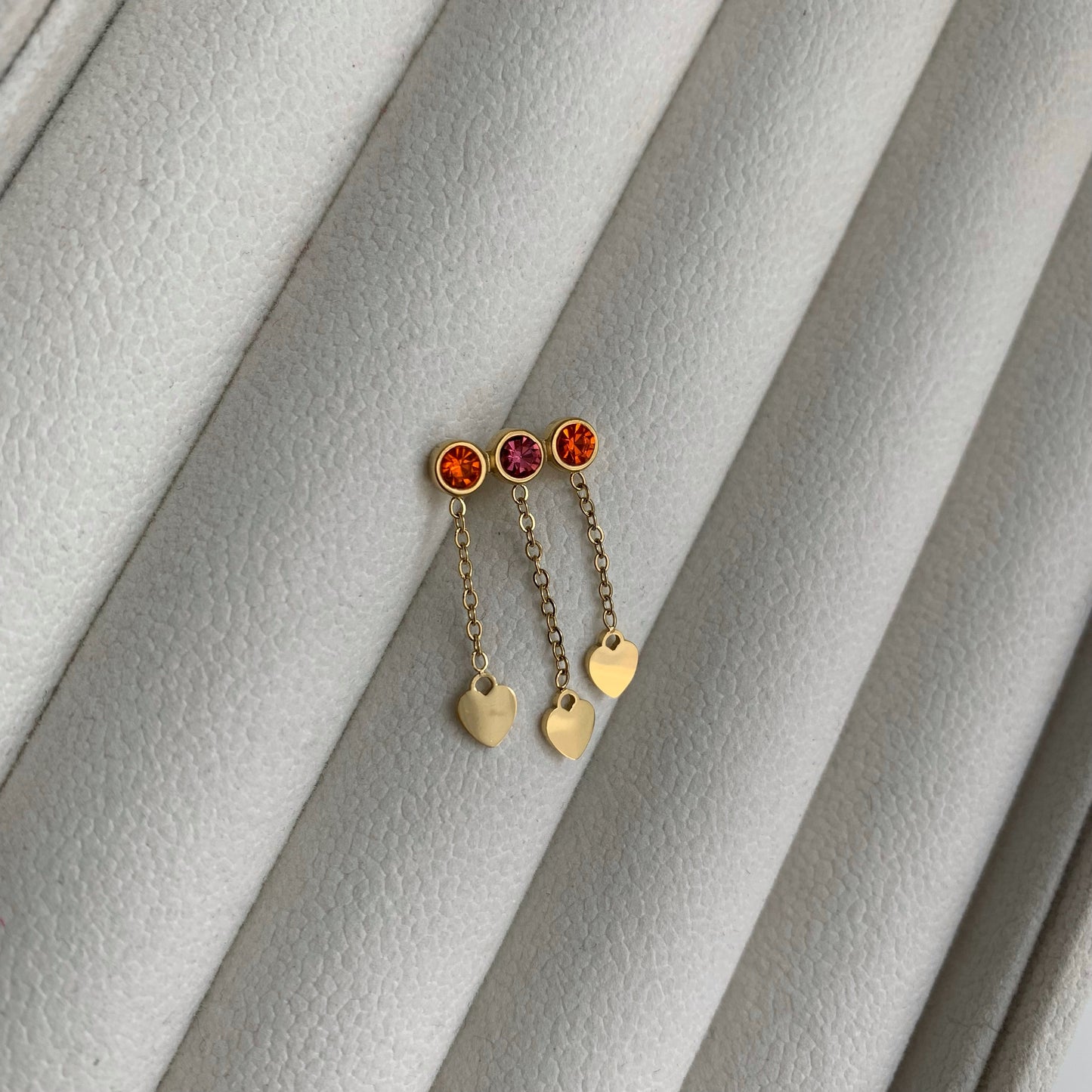 HEARTS STONES STUD (Arancione e rosa) - Acciaio inossidabile
