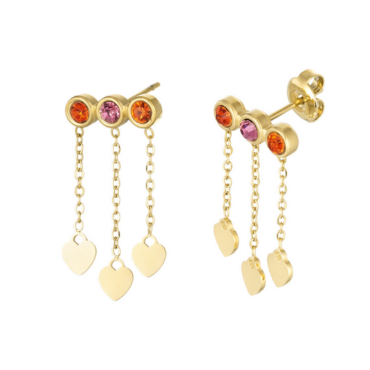 HEARTS STONES STUD (Arancione e rosa) - Acciaio inossidabile