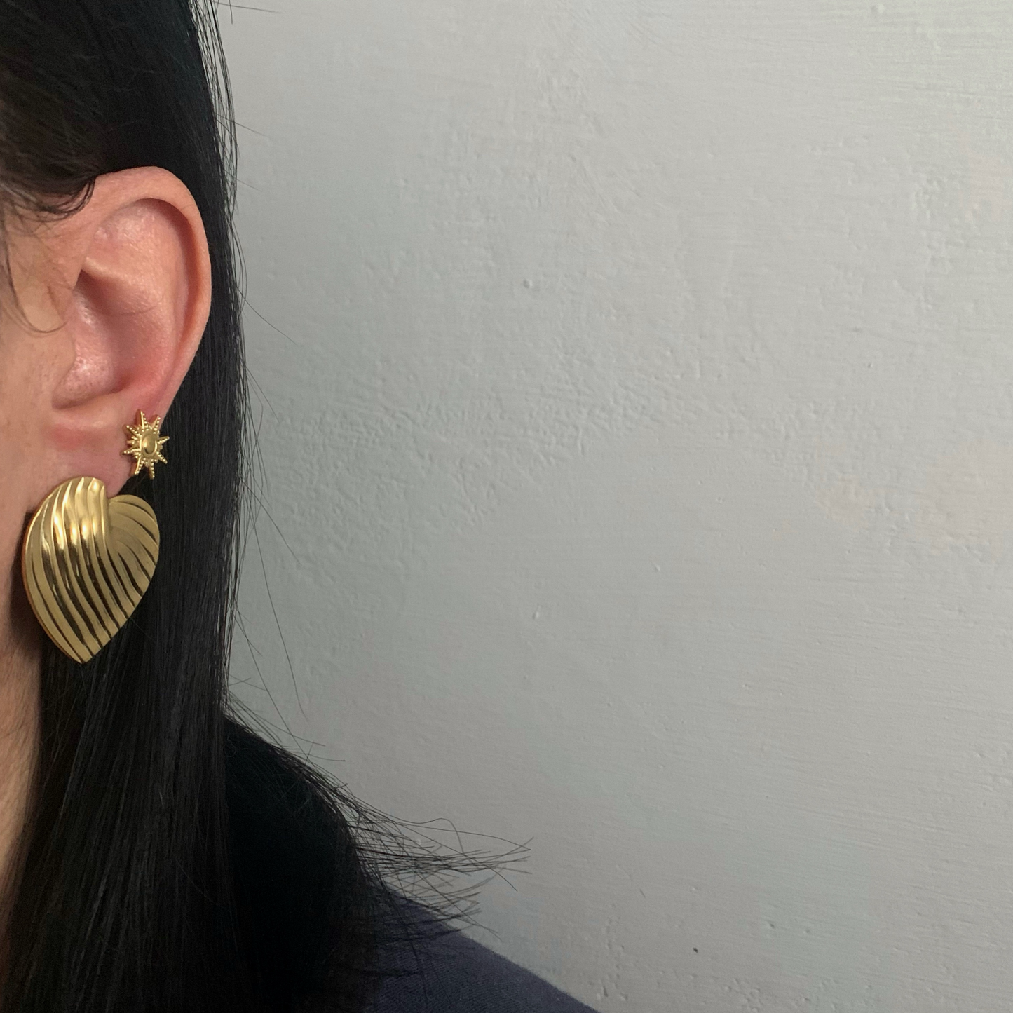 HEART BUTTON EARRINGS - Acciaio inossidabile