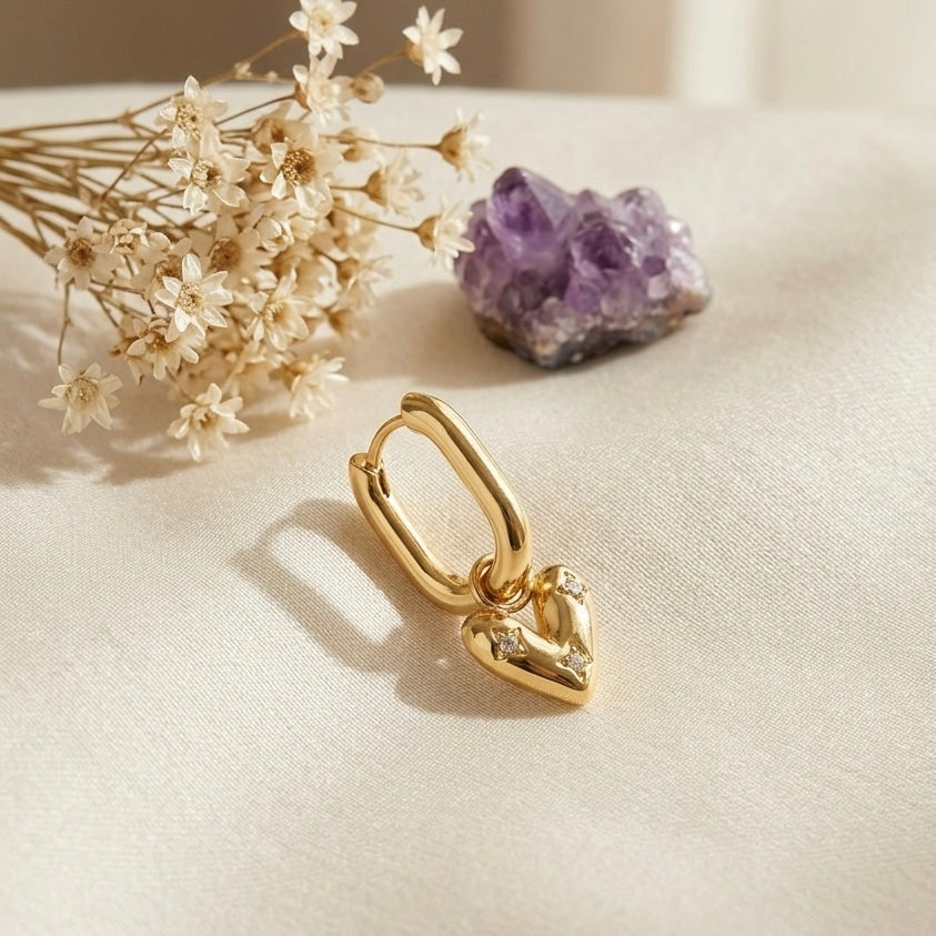 HEART OVAL EARRING - Acciaio inossidabile