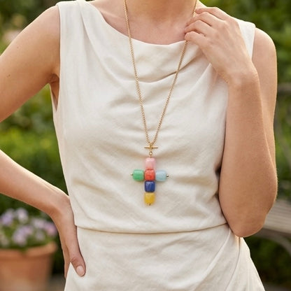 BIG MARBLE CROSS NECKLACE - Acciaio inossidabile