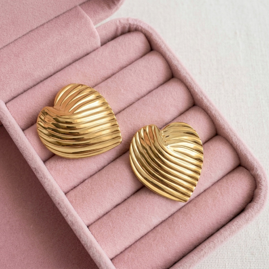 HEART BUTTON EARRINGS - Acciaio inossidabile
