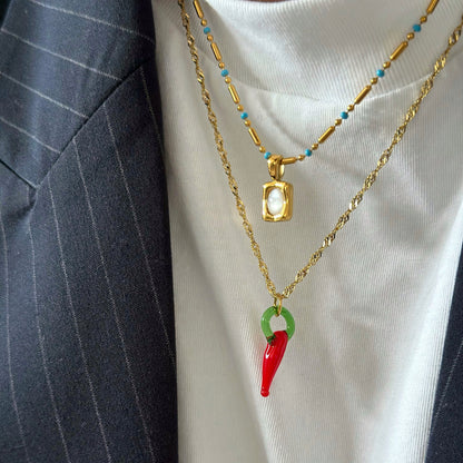 RED CHILI PEPPER CHAIN - Acciaio inossidabile e vetro di Murano