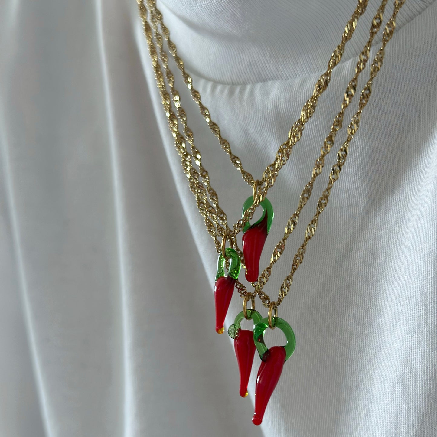 RED CHILI PEPPER CHAIN - Acciaio inossidabile e vetro di Murano