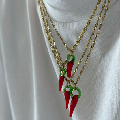 RED CHILI PEPPER CHAIN - Acciaio inossidabile e vetro di Murano