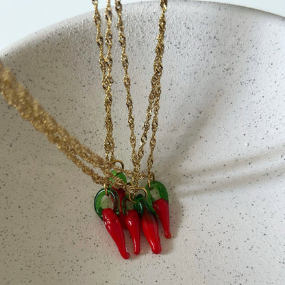 RED CHILI PEPPER CHAIN - Acciaio inossidabile e vetro di Murano