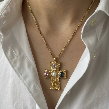 BAROQUE CROSS NECKLACE - Acciaio inossidabile