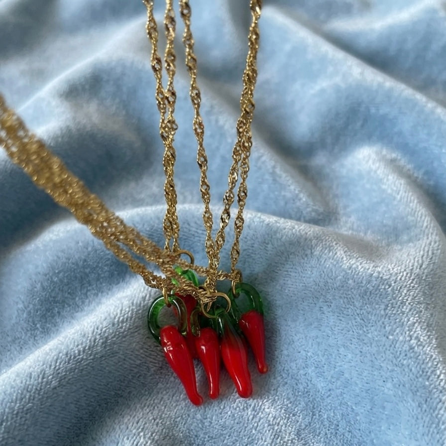 RED CHILI PEPPER CHAIN - Acciaio inossidabile e vetro di Murano