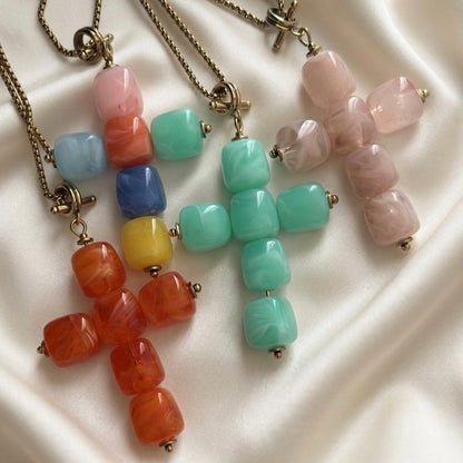 BIG MARBLE CROSS NECKLACE - Acciaio inossidabile