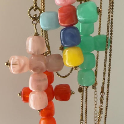 BIG MARBLE CROSS NECKLACE - Acciaio inossidabile